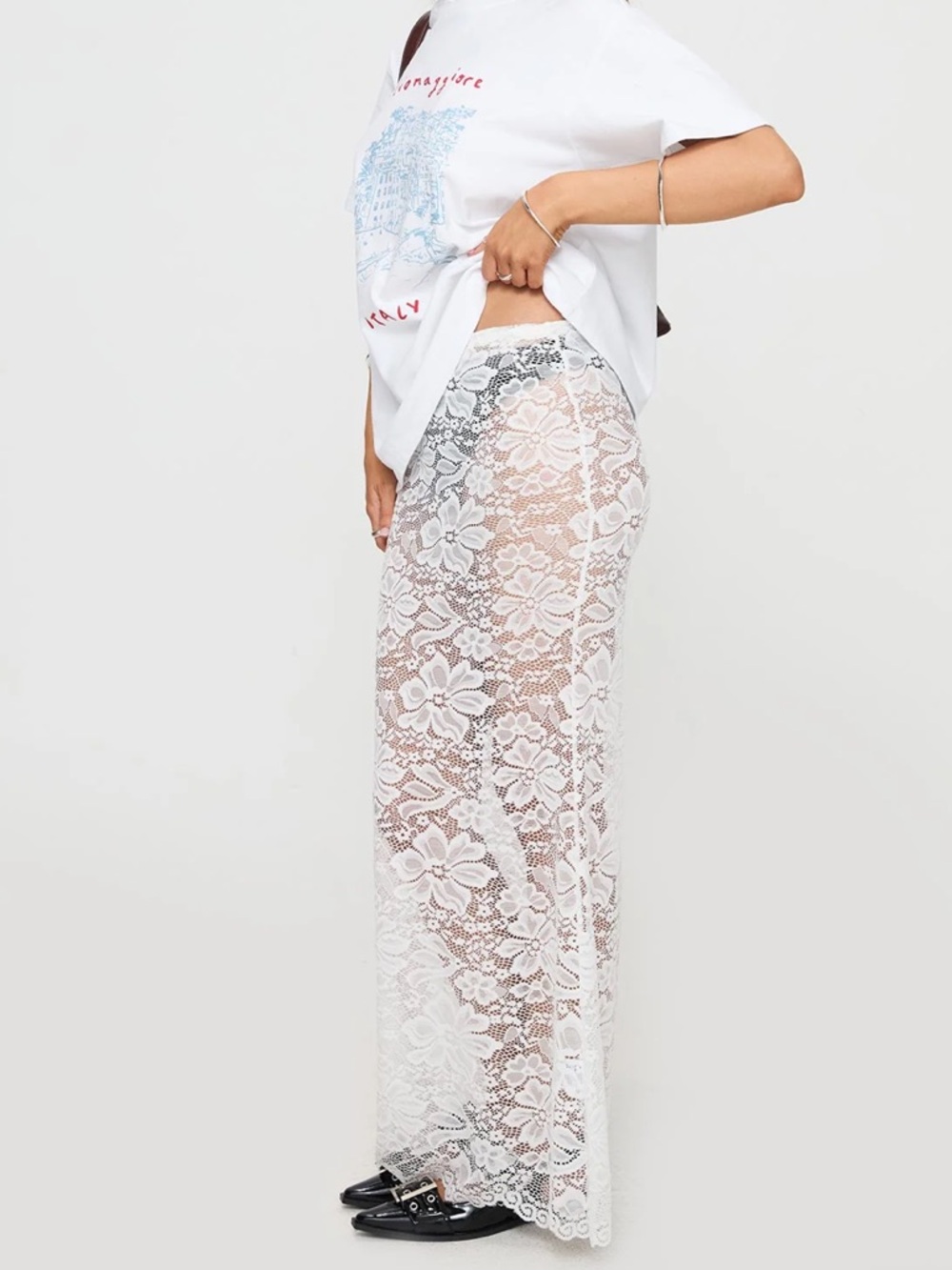 New Sincerely Jules Sheer White Lace Bodycon Maxi Skirt /Cover Up Sz Small S